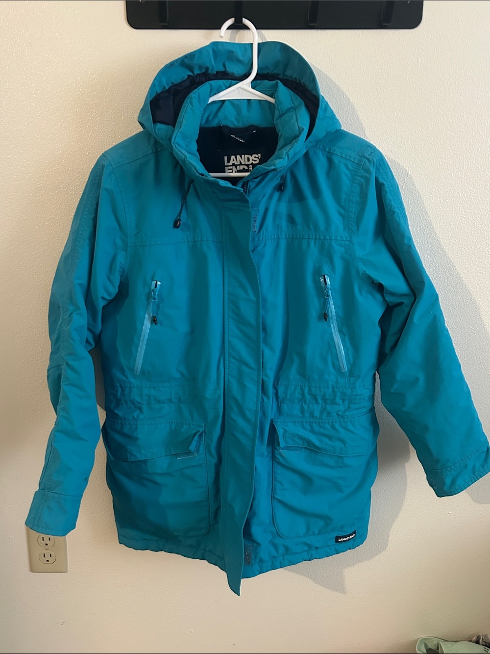 Lands' End Women SP Squall Teal Waterproof Hooded Insulated Winter Parka Jacket
